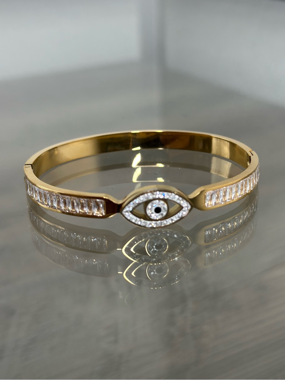 Gold Filled Evil Eye Crystal Bangle Bracelet - Women's Jewelry